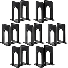 HappyHapi Book Ends, Non-Skid Metal Bookend Supports for Shelves, Heavy Black 