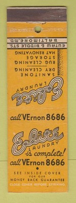 Matchbook Cover - Elit eLaundry Baltimore MD