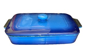 PARINI BLUE OMBRE RECTANGLE NONSTICK COVERED CASSEROLE CERAMIC DISH