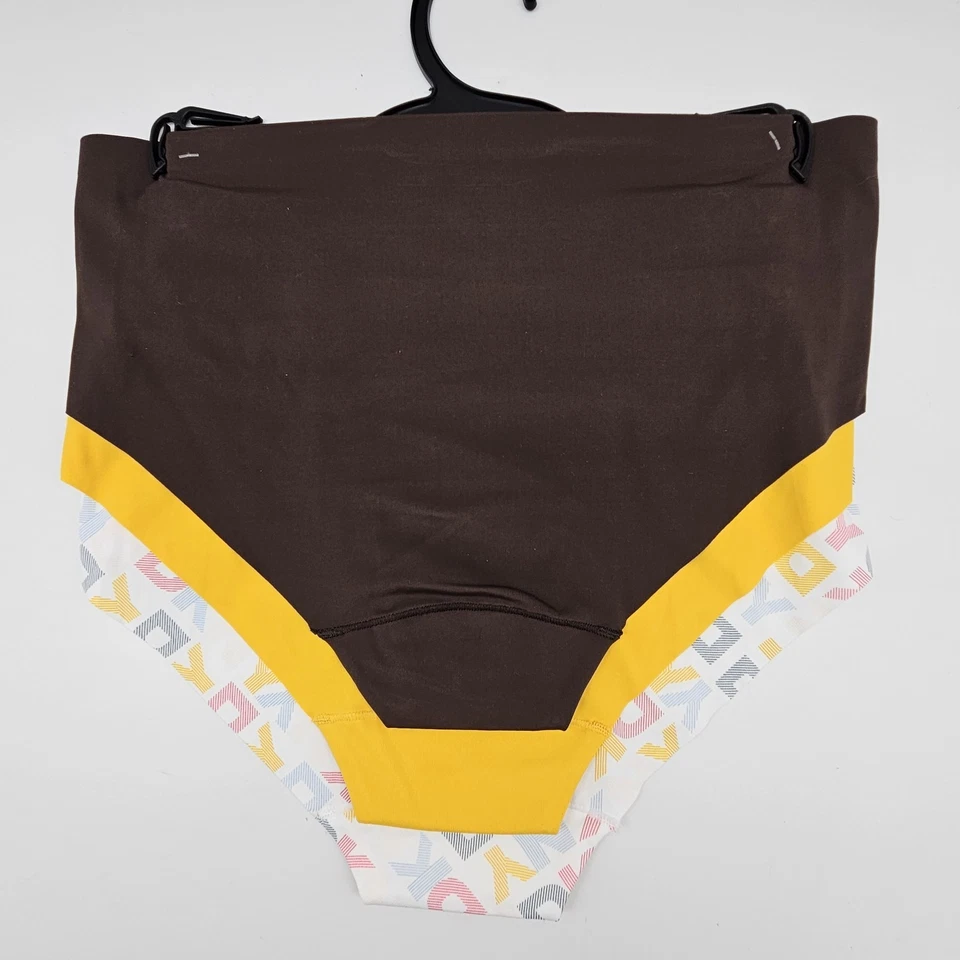 Paquete de 3 bragas hipster DKNY para mujer S M L XL con logotipo corte láser marrón amarillo blanco Foto 3 de 4