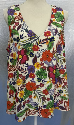 Tabitha Webb Tank Top Womens Sz XL Floral Print V Neck Lined Flowy Sleeveless
