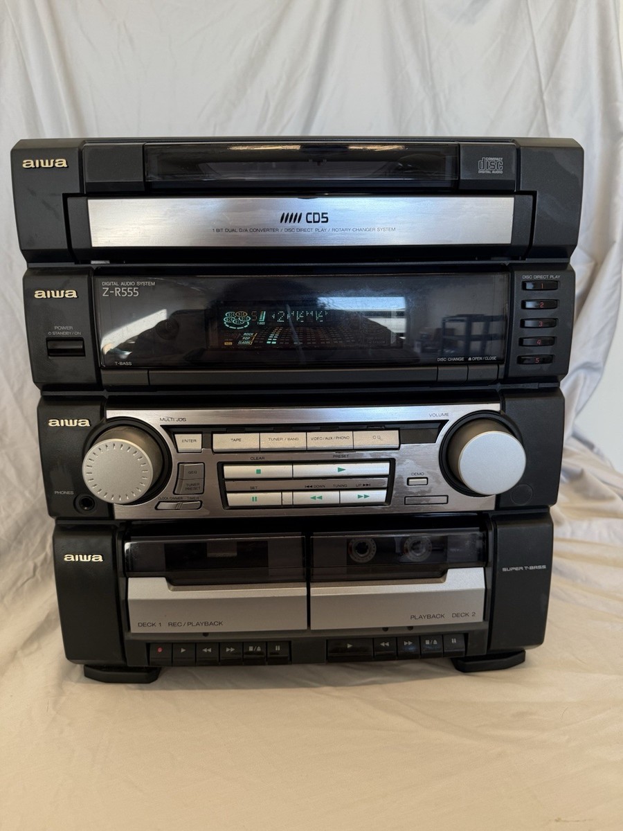 Aiwa Cx-zr555u Dual Cassette Tape Deck 5-disc Compact Shelf Stereo