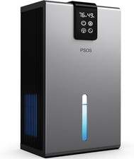 PSOS Dehumidifier - 98oz Tank, Quiet, Auto Shut Off, Color LED, Gray, Brand-New