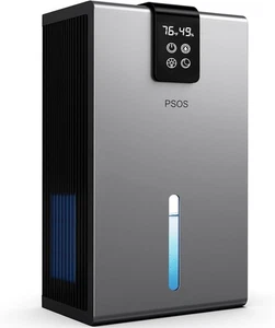 PSOS Dehumidifier - 98oz Tank, Quiet, Auto Shut Off, Color LED, Gray, Brand-New