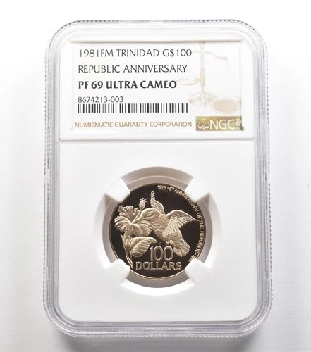 1981 FM Trinidad 100 Dollars Gold Republic Anniversary PF69 UCAM NGC *5653