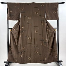 JAPANESE KIMONO FINE PATTERN DARK BROWN 161cm 5 ft 3 in PURE SILK FF10721