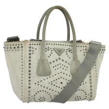PRADA Hand Bag Canvas 2way White Silver Auth yk19201