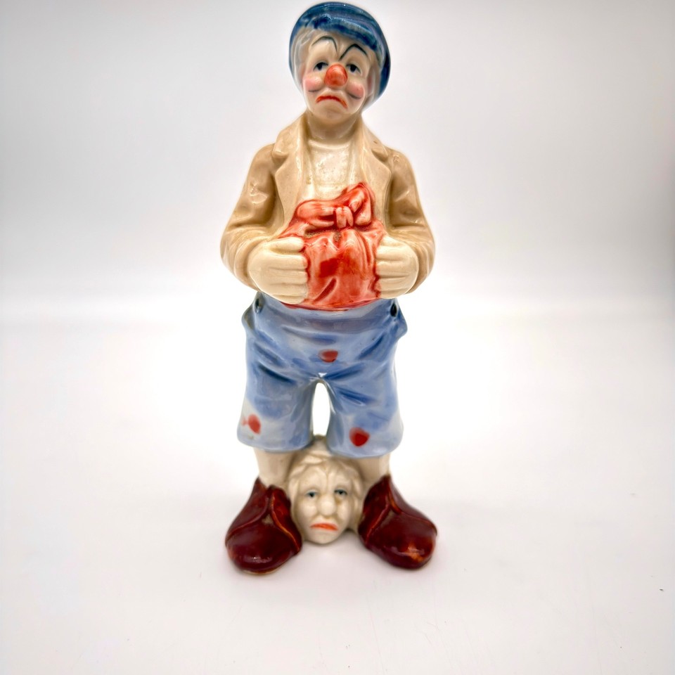 Vintage Artmark Sad Clown Figurine with Face Between Feet ~ 6.5" Novelty