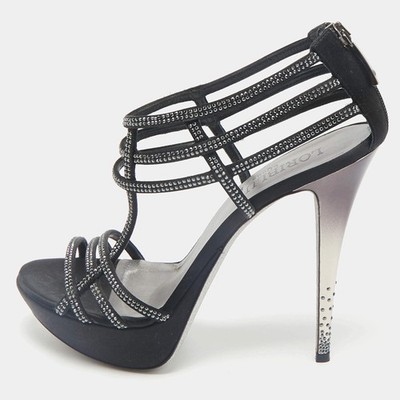 Loriblu Black Suede Crystal Embellished Platform Sandals Size 40