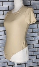   No Boundaries Junior  s Short Sleeve Thong Bodysuit Sz Small Beige Snap Bottom
