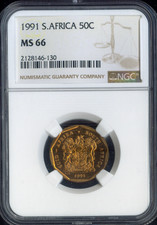 1991 South Africa 50 Cents NGC MS66 Quality