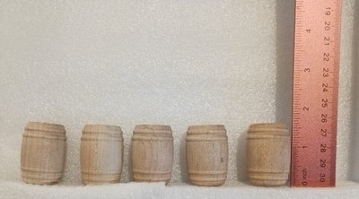 Set Of 5 Solid Wooden Barrels 1.5 Inches Unfinished Unpainted
