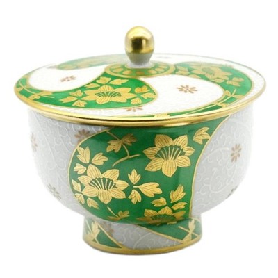 Yoshida Yoshinori Kutani Ware Teacup Gold Brocade Floral Green 10cm (3.9in)