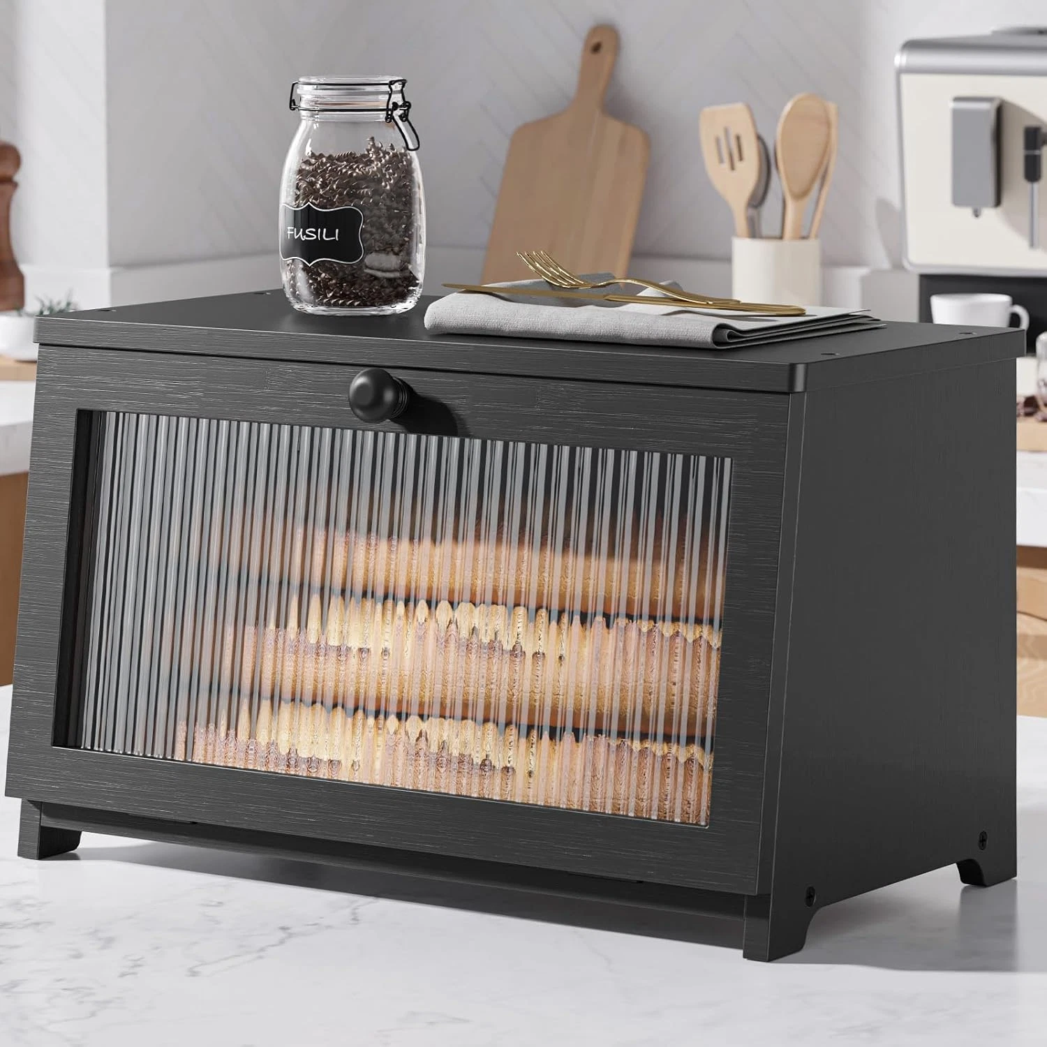 Kitsure Bread Box - Wooden Bread Box for Kitchen Countertop, Large Capacity Kitc