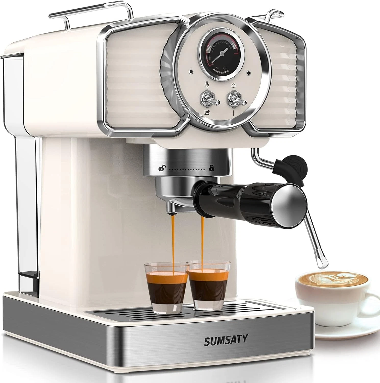 Sumsaty EM3203 Espresso Machine 1350W 1.8L RETRO WHITE NEW SEALED