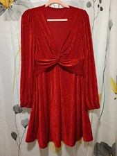 Red ,With Silver Accents. Dress Size XL,Long Sleeve,Knee Length