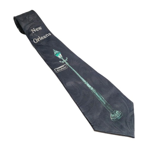 Bourbon Street New Orleans Black Lamp Post Pattern Men's Neck Tie 56x3.75"