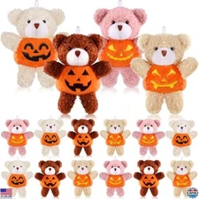 12-Pack Halloween Plush Bears in Pumpkin Costumes - Trick or Treat Party Favors