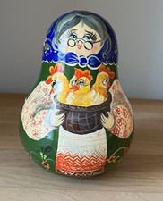 One Vintage Russian Hand Painted Wobbly Chime Bell Doll with Chickens One Vintage Russian Hand Painted Wobbly Chime Bell Doll with Chickens