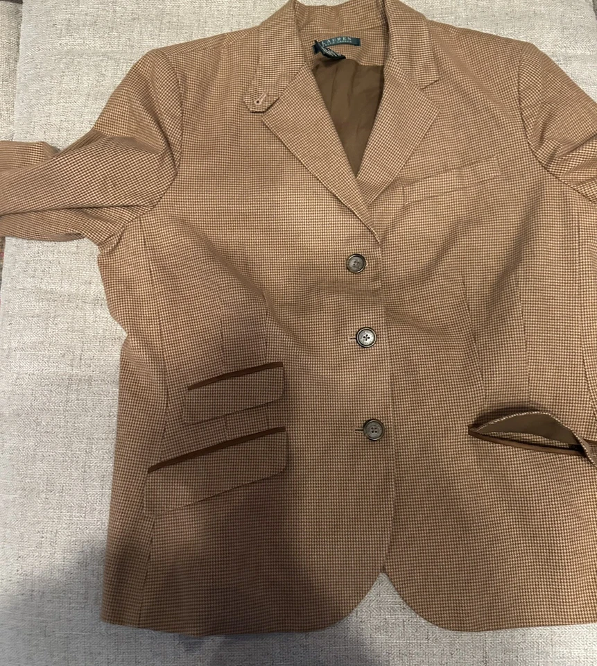 Chaqueta Blazer Ralph Lauren Mujer Marrón Tostado Pata de Gallo 3 Botones 16 Foto 2 de 4