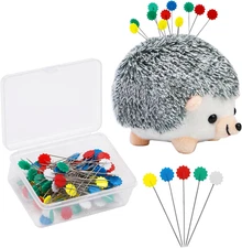 Fteven 100 Pieces Flat Head Straight Pins Hedgehog Pincushion Kit, Big Pincushio