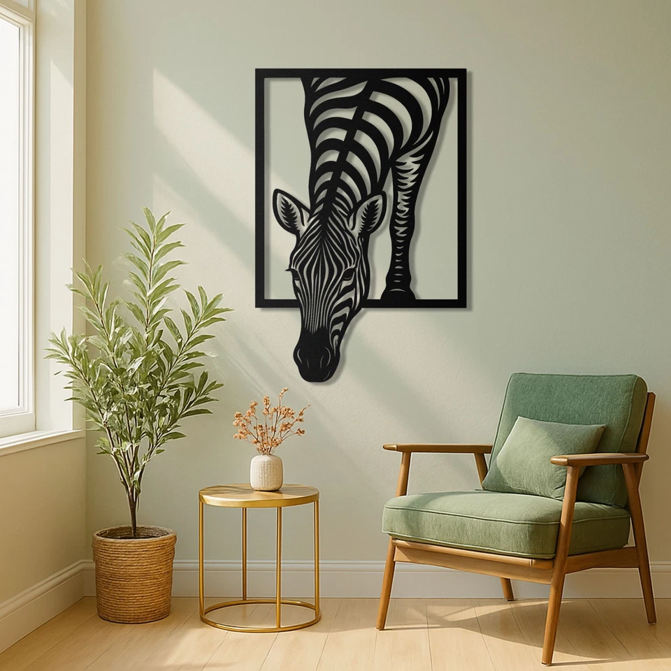 Металлическая зебра настенное искусство, 3D животное настенная скульптура, стильный большой сафари настенное искусство - Изображение 3 из 4