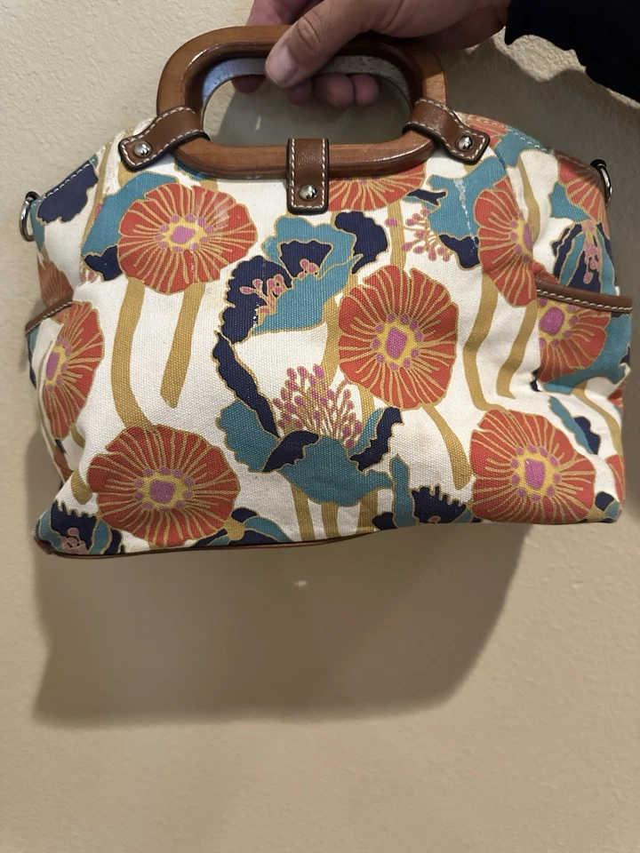 Relic Wood Handle Purse Floral Canvas Purse, Handbag. Pre owned. - Image 3 of 4