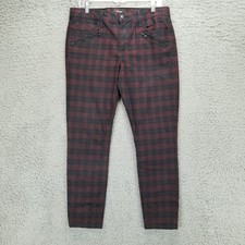 Joe's Jeans Womens 31 Red Coated Plaid Stretch Mid Rise Zip Skinny