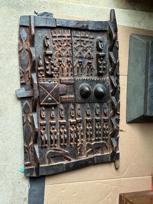 Vintage African Dogon Granary Door - Hand Carved Wood Tribal Art - Mali, 26''x16''