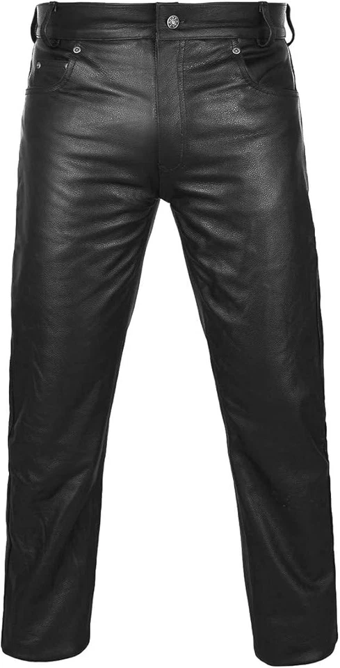 ARD CHAMPS™ Men’s Genuine Cowhide Leather Pants – Thick Black Biker Jeans Style - Image 2 of 4