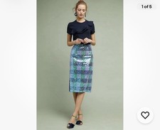 Anthropologie Maeve Brix Sequined Palette Straight Pencil Side Slit Skirt Size12