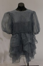 Ganni Women's Organza Puff-Sleeve Tiered Ruffle Mini Dress AR8 Heather Size 42