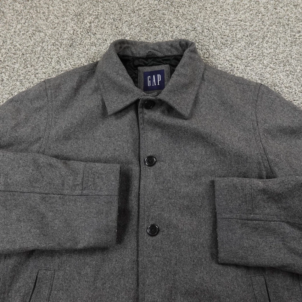 GAP Jacket Mens L Gray Wool Blend Car Coat Overcoat Button Lined Topcoat Y2K 00s - Image 2 of 4