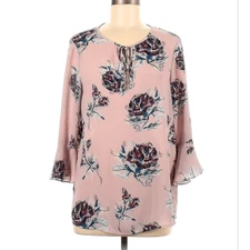 Ivanka Trump Women's Georgette Flutter Bell Sleeve Blouse Dusty Rose Pink Size L