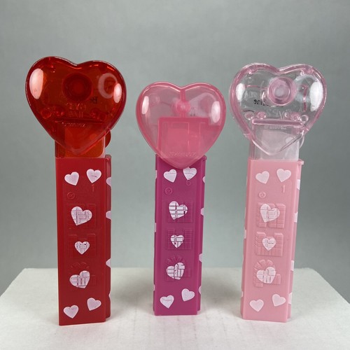 Crystal Hearts Be Mine 3 Colors Printed Heart Stems PEZ Dispensers VG Condition - Picture 9 of 10