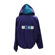 VTG 90s Y2K Nike Purple Teal Hooded Quilt Lined Jacket Spell Out Logo Women's L