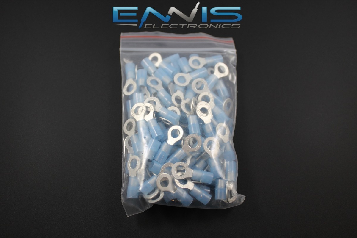 50-Pack 3/8" Blue Ring Terminals - 16-14 AWG Gauge, For Car Audio & Power Wiring
