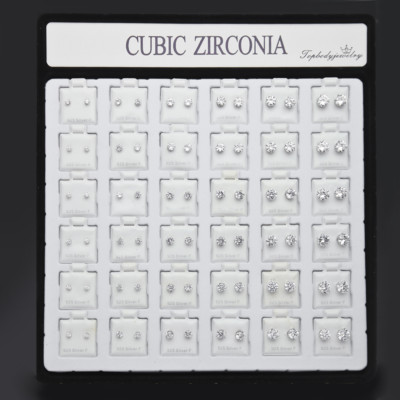 Wholesale 36pcs Cubic Stainless Steel CZ Earrings Studs Silver Quality Jewelry