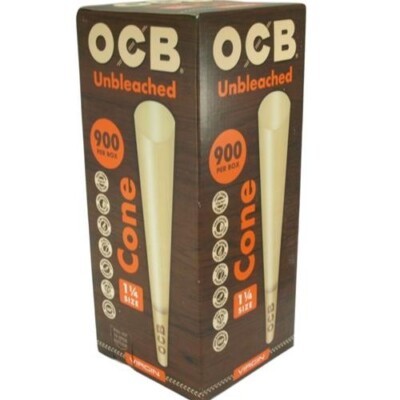 OCB Virgin Unbleached Pre-Rolled Cones 1 ¼ Size (5400 Cones = 6 boxes/case)