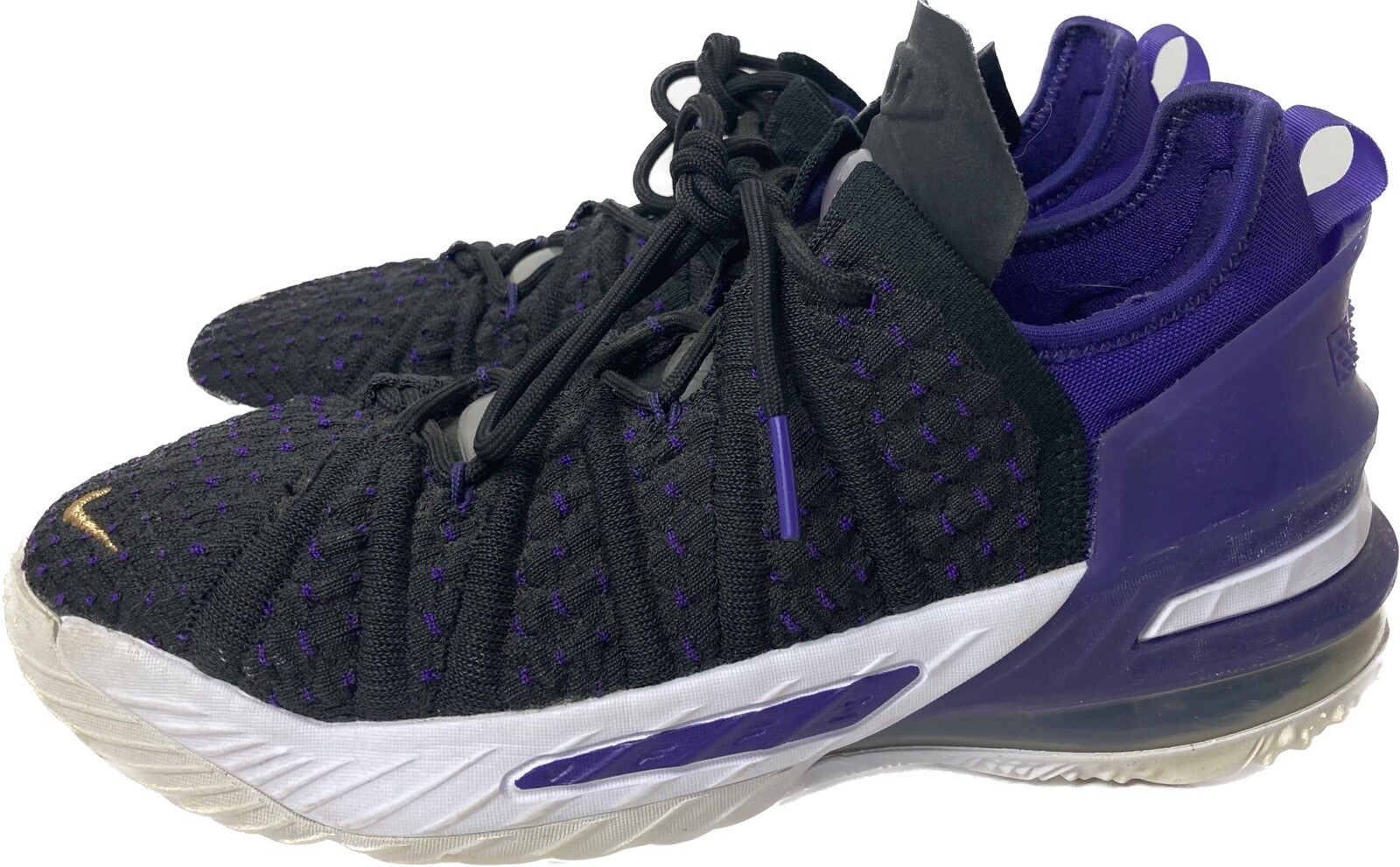 Nike LeBron 18 GS 'Laker' Basketball Shoes CW2760-004 Youth Size 5Y Black Purple thumbnail 5