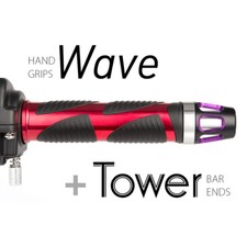 KiWAV Motorcycle Wave Grips Red with Tower Bar Ends Purple/Silver
