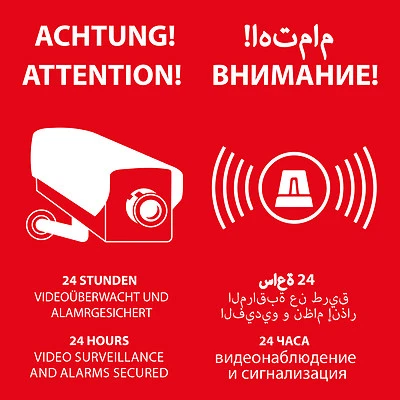 LANDWIESEN Warnaufkleber Kameraüberwachung Alarmanlage Gebäude Grundstück 97 mm x 97 mm TOP