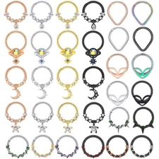 Septum Clicker Ring Hinged Segment Nose Hoop Cartilage Daith Earrings 8/10mm 16G