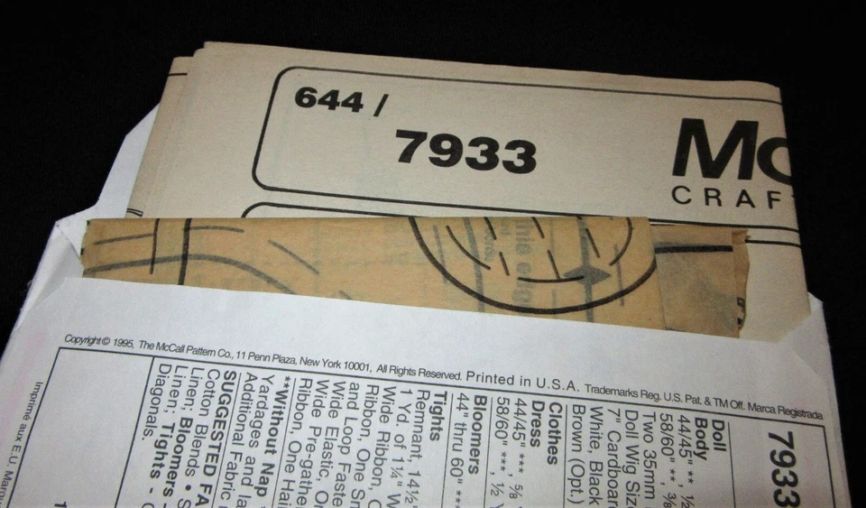 Vintage 1995 McCall's Crafts #7933 Betsy McCall Doll w Clothes Pattern UNCUT FF - Image 2 of 3