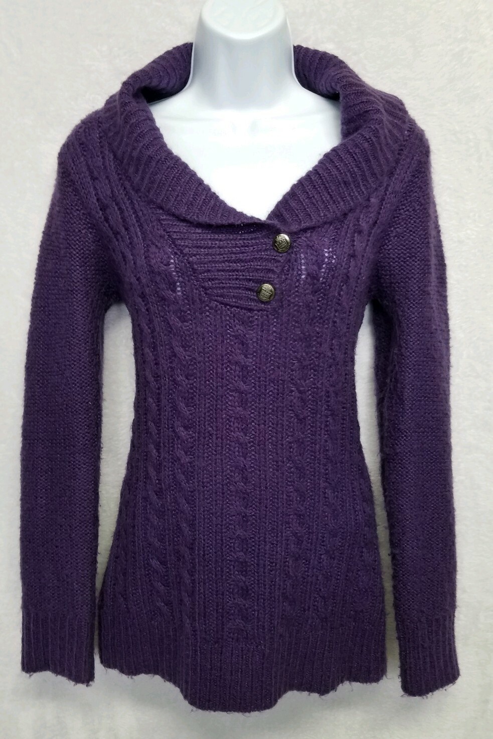 Guess Women's Sweater Top Long Sleeve Cable Knit Purple Medium eBay
