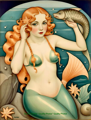 Scandinavian Mermaid with Eel 8.5x11'' Photo Print Style Gerda Wegener/Harker Art