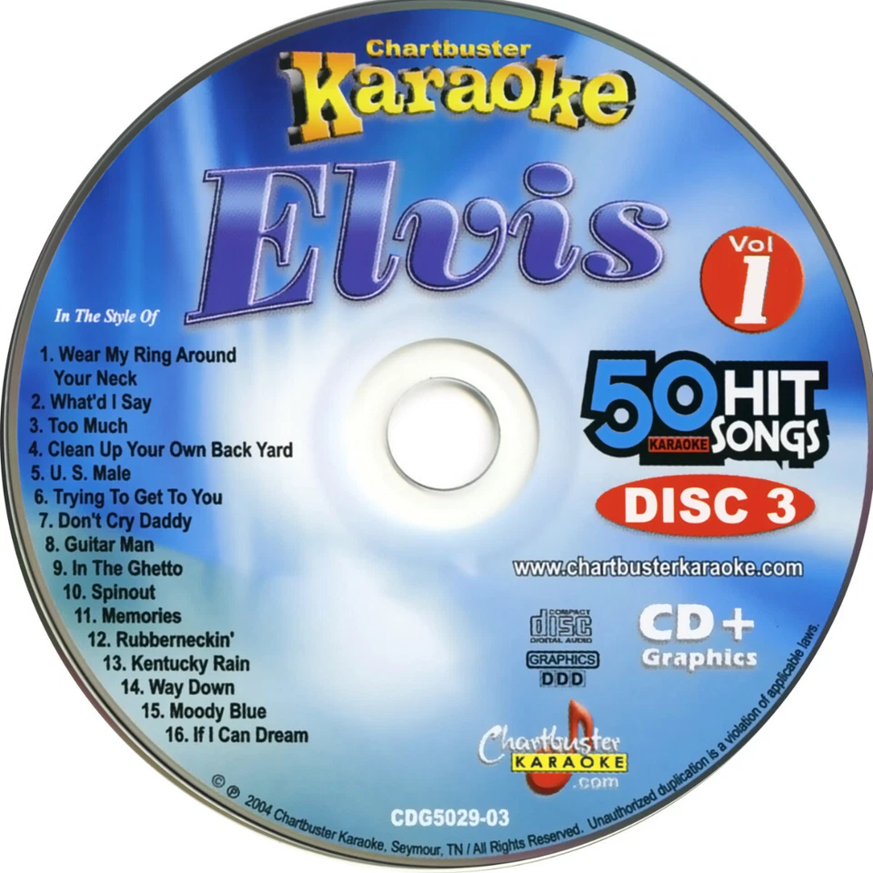 ELVIS Chartbuster Vol-5029 KARAOKE 3 CD+G NEW DISCS in WHITE SLEEVES - Image 3 of 3