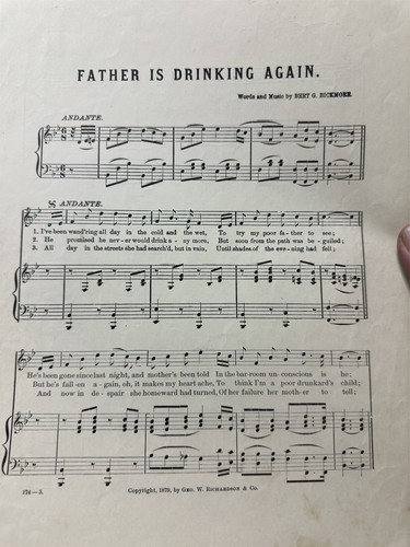 L 11x14 1879 Evils Of Alcohol sheet music FATHER IS DRINKING AGAIN - Picture 2 of 2