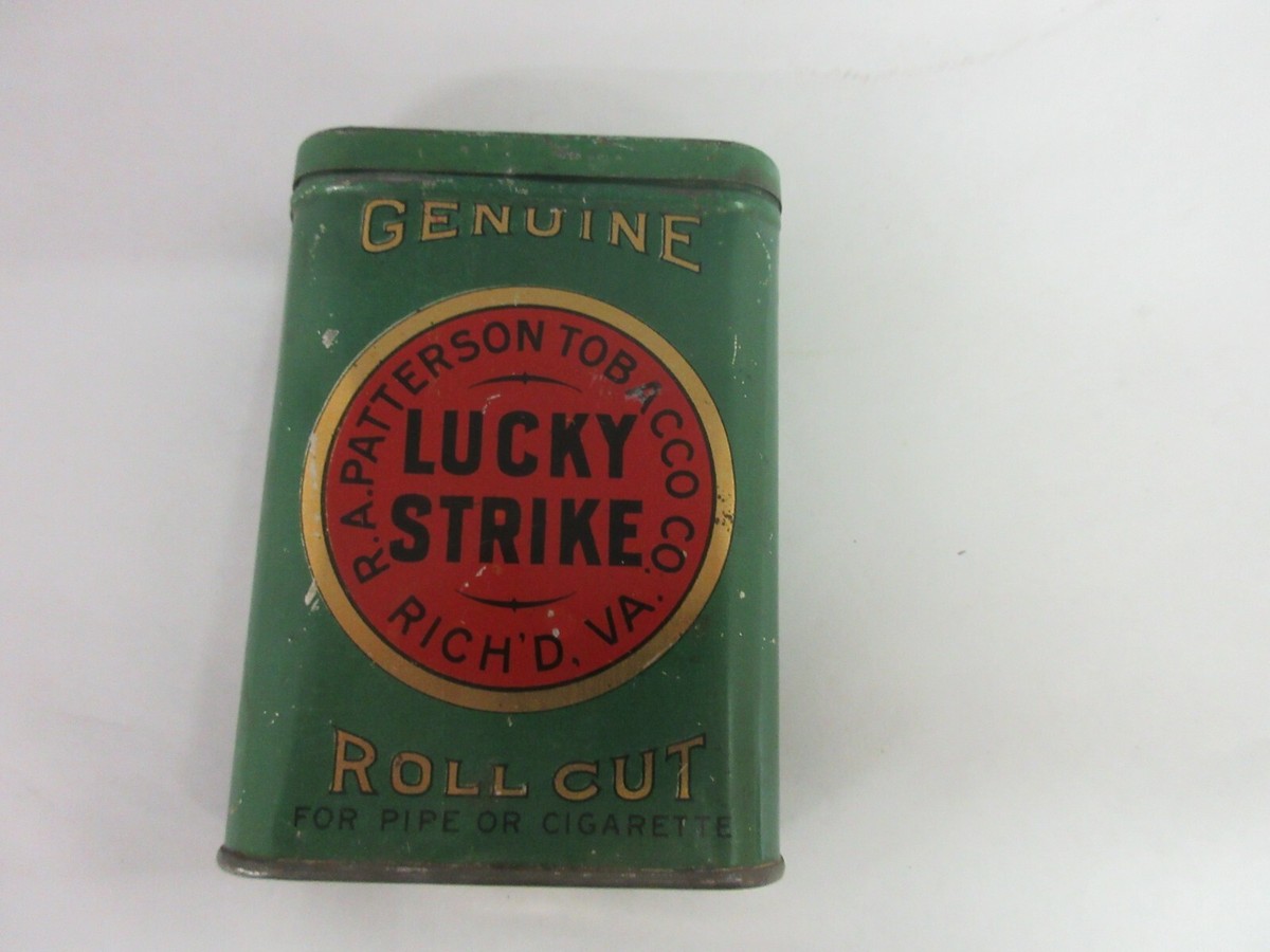 VINTAGE ADVERTISING EMPTY LUCKY STRIKE VERTICAL POCKET TOBACCO TIN