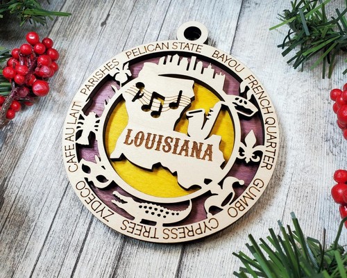 Louisiana State Christmas Ornament Wooden Keepsake - Picture 3 of 3